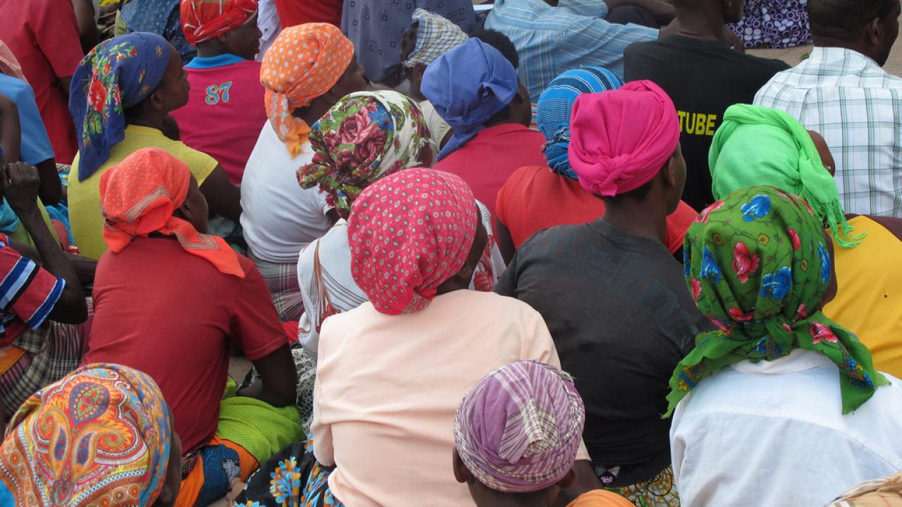 Community members participating in a training on index insurance